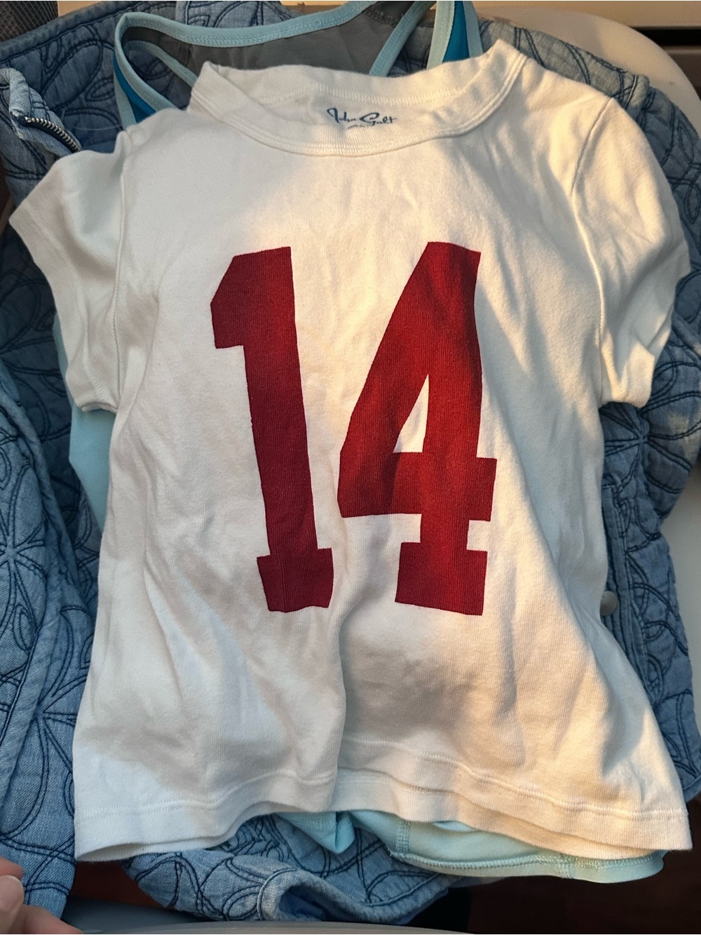 White Short Sleeve Tee with Red '14' Graphic by